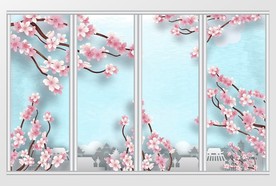 中式梦幻粉色梅花移门