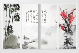 新中式水墨山水画禅意移门