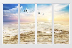 大理石纹山水花日出移门