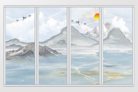 大理石纹山水画日出移门