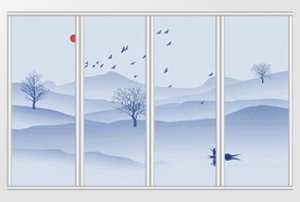 新中式水墨风格山水船移门