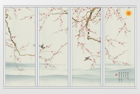 新中式中国风桃花山水画