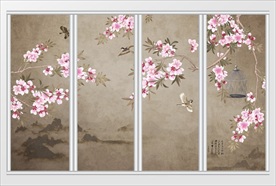 中式中国风山水花鸟移门