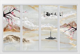 天道酬勤山水画移门