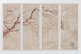 新中式树上鸟儿移门