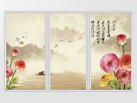 古典水墨 山水花鸟移门