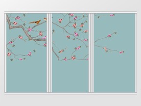 新中式高清手绘工笔花鸟移门