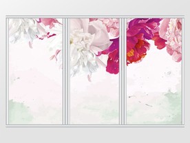 现代简约手绘花卉牡丹移门