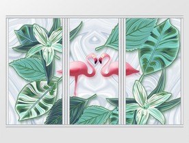 热带雨林火烈鸟移门