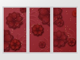 红色喜庆立体花卉移门