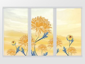 现代简约手绘菊花移门