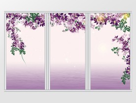 清新紫色紫罗兰花朵移门