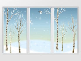 北欧式清新蓝色树枝仙鹤移门