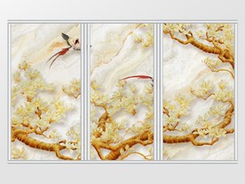 现代玉兰花花鸟纹移门