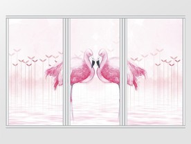 现代简约浪漫情侣火烈鸟移门