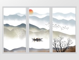 新中式水墨山水画移门