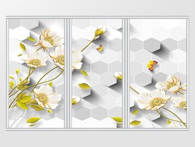 简约3D立体花卉蝴蝶移门