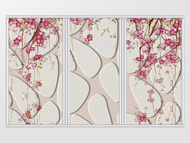 石头墙上的小红花移门