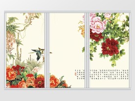 中国现代国花杜鹃牡丹移门