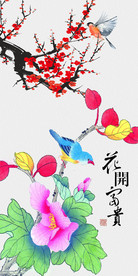 花开富贵手绘中式玄关