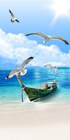 3D立体海鸥大海风景玄关