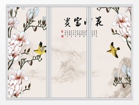 中式水墨花鸟移门