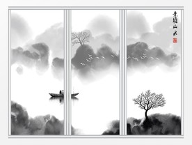 新中式水墨山水画移门