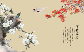室雅兰香花鸟中式电视机背景墙