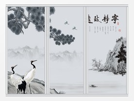 中式水墨青松移门