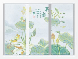 新中式浮雕荷花移门