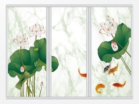 现代荷叶荷花移门