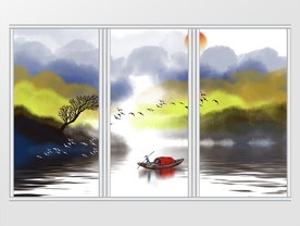 新中式水墨山水画移门