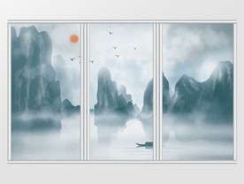 中式山水风雾山流水移门