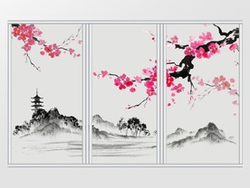 新中式中国风花卉梅花移门