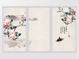 中式山水淡彩墨画移门