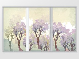 手绘自然树林移门