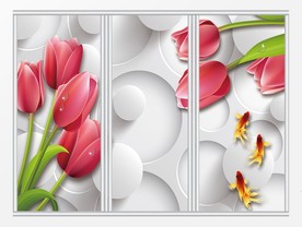 3D立体时尚郁金香移门