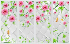 3D立体玫瑰花藤移门