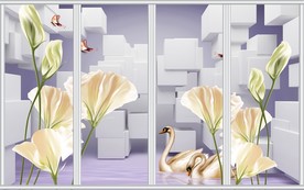 3D郁金香蝴蝶移门