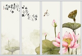 荷花中国风移门