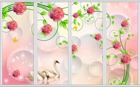 立体浪漫玫瑰移门