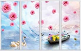 浪漫玫瑰小船移门