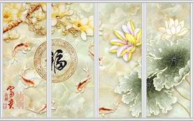 玉雕富贵吉祥福字荷花移门