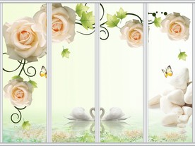 3D立体玫瑰水纹天鹅蝴蝶移门