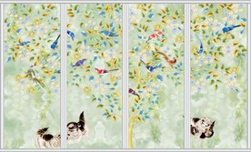 百鸟闹林小猫嬉戏移门