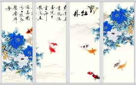 古典蓝色牡丹花移门