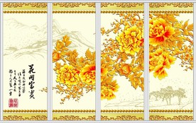 花开富贵彩雕牡丹花移门