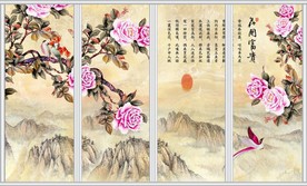 花开富贵牡丹国画移门