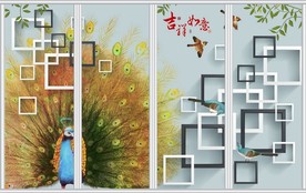 吉祥如意孔雀花鸟移门