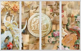 家和富贵招财进宝玉雕孔雀移门